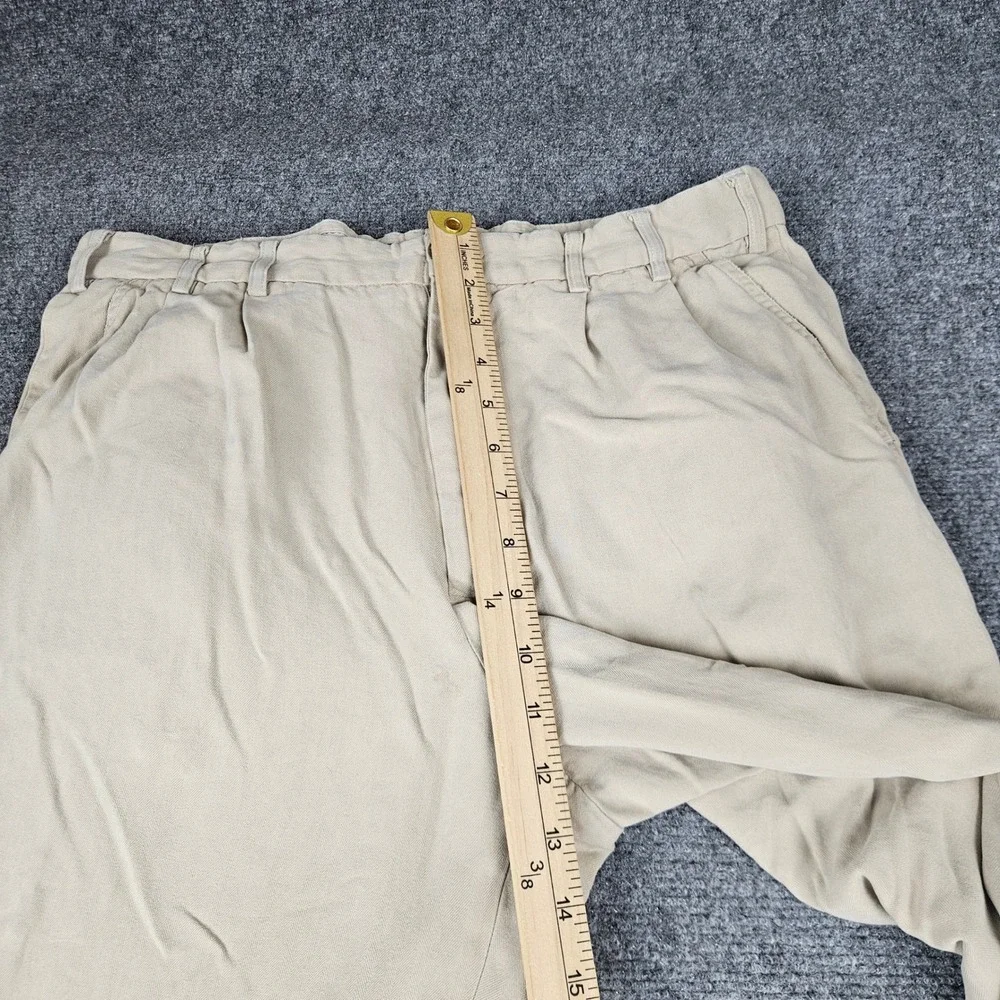 LUAU Mens 34 Silk Pleated Trousers Tan Khaki Herringbone Relaxed Island Pants